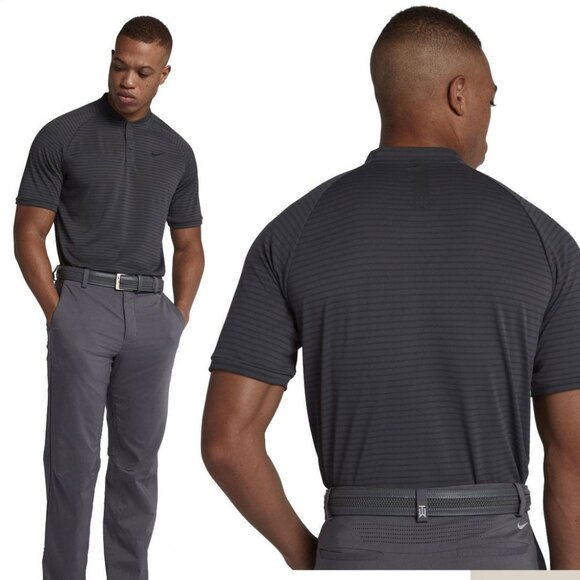 Nike TW Tiger Woods Men's Grey Striped Zonal Cooling Shirt - Size Large - Picture 1 of 6